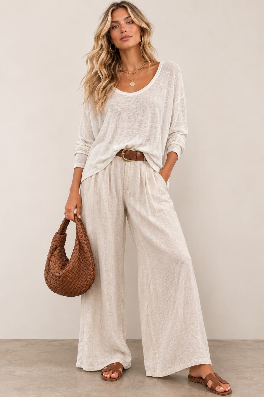 Frame White Organic Linen Long Sleeve Oversized Tee Shirt Womens M Lightweight